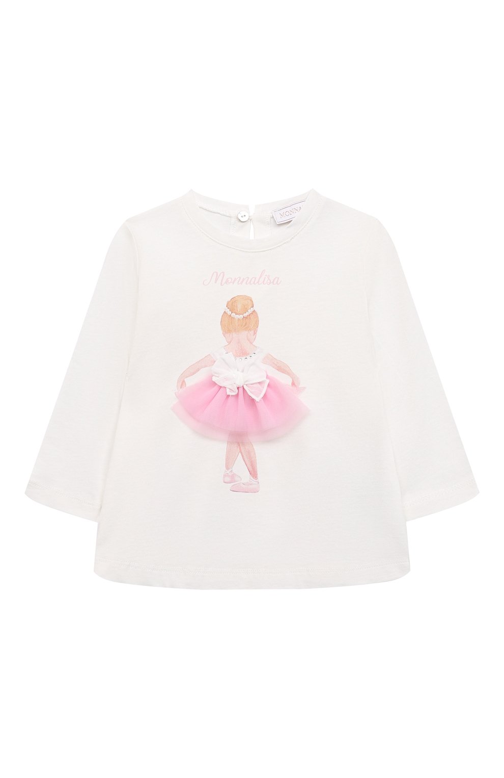 Хлопковый лонгслив MONNALISA белого цвета по цене 8925 руб., арт. 39B605, фото 1 Хлопковый лонгслив MONNALISA, арт. 39B605, фото 1