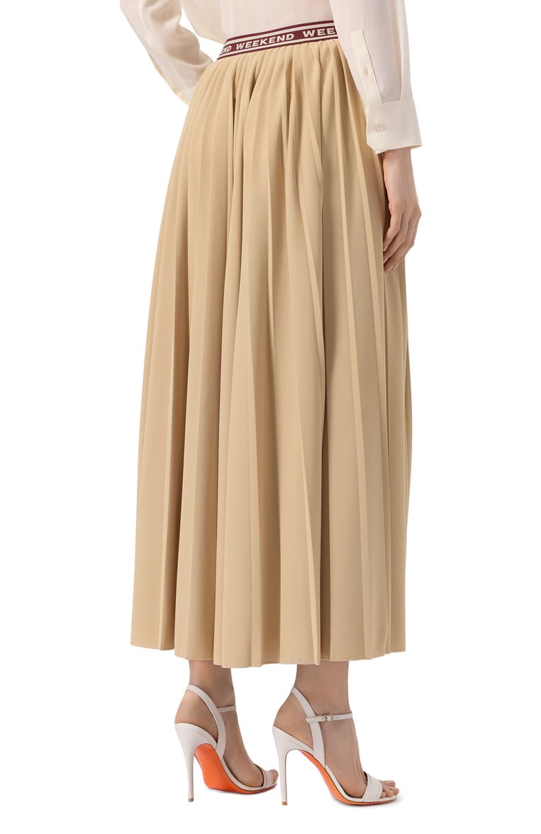 Женская плиссированная юбка WEEKEND MAX MARA бежевого цвета, арт. BLEU | Фото 4 (Материал внешний: Синтетический материал; Автоматизация состава: Проставлено; Автоматизация ТО: Проставлено; Женское Кросс-КТ: юбка-плиссе; Длина Ж (юбки, платья, шорты): Миди; Стили: Кэжуэл)