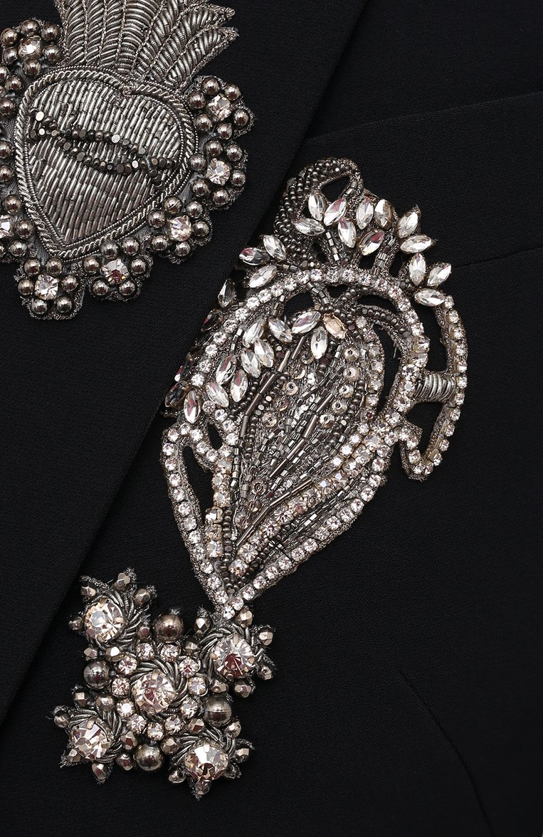 Женский жакет ALEXANDER MCQUEEN черного цвета, арт. 649869/QEAAA | Фото 5 (Материал подклада: Купро; Рукава: Длинные; Женское Кросс-КТ: Жакет-одежда; 1-2-бортные: Однобортные; Стили: Романтичный; Длина (для топов): Стандартные; Материал внешний: Синтетический материал, Вискоза; Случай: Вечерний; Региональные ограничения белый список (Axapta Mercury): RU; Детали: Декор)