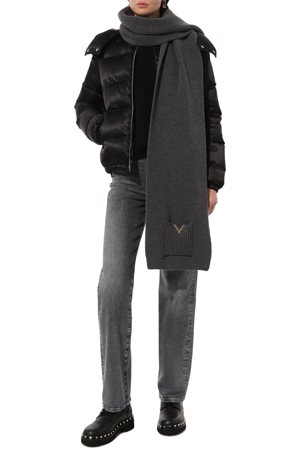 Шерстяной шарф VALENTINO серого цвета по цене 68600 руб., арт. 5W2ET00Z/SUK, фото 2 Шерстяной шарф VALENTINO, арт. 5W2ET00Z/SUK, фото 2