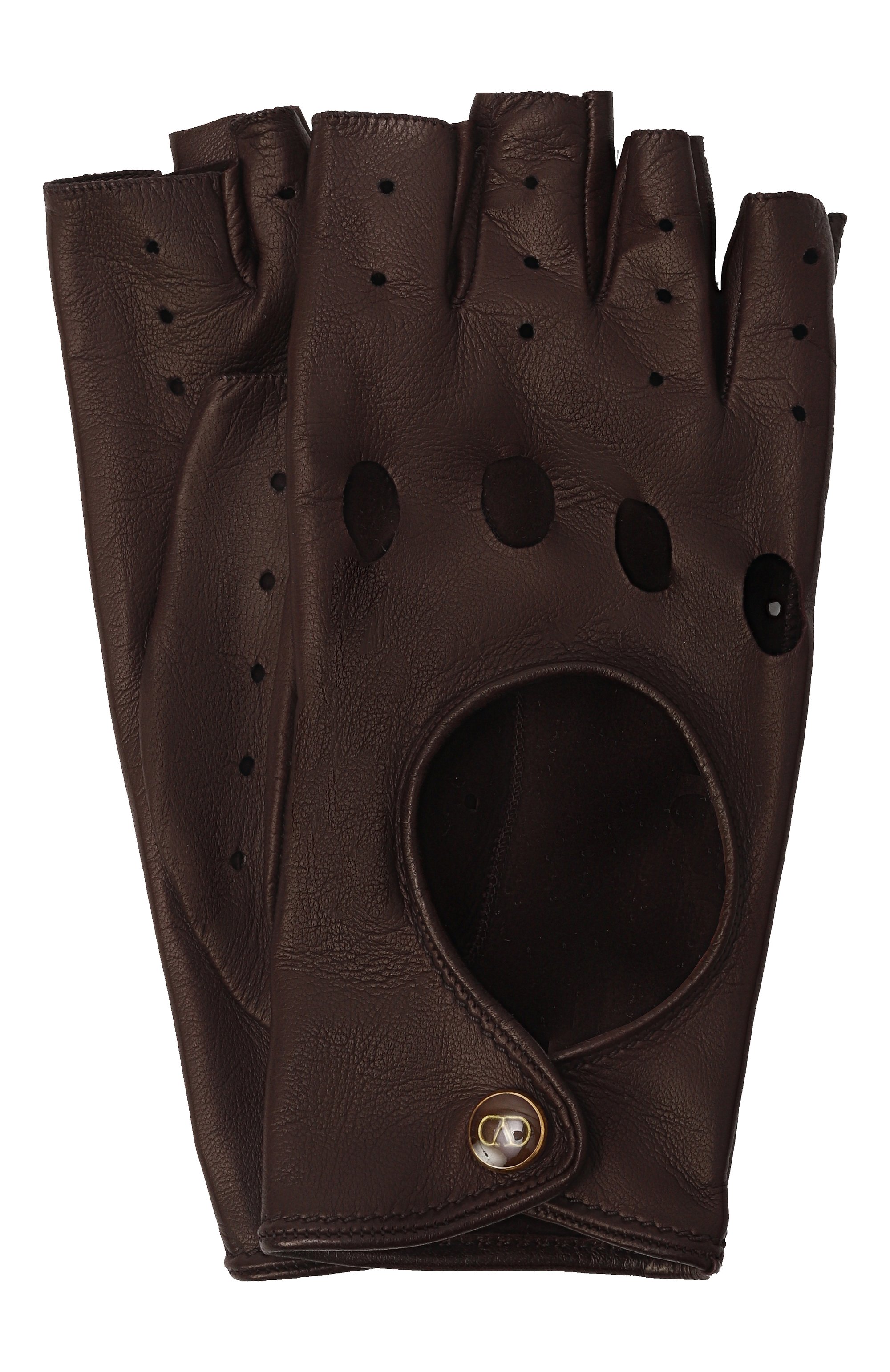 Кожаные митенки VALENTINO темно-коричневого цвета по цене 77900 руб., арт. 6W2GD00B/UTV, фото 1 Кожаные митенки VALENTINO, арт. 6W2GD00B/UTV, фото 1