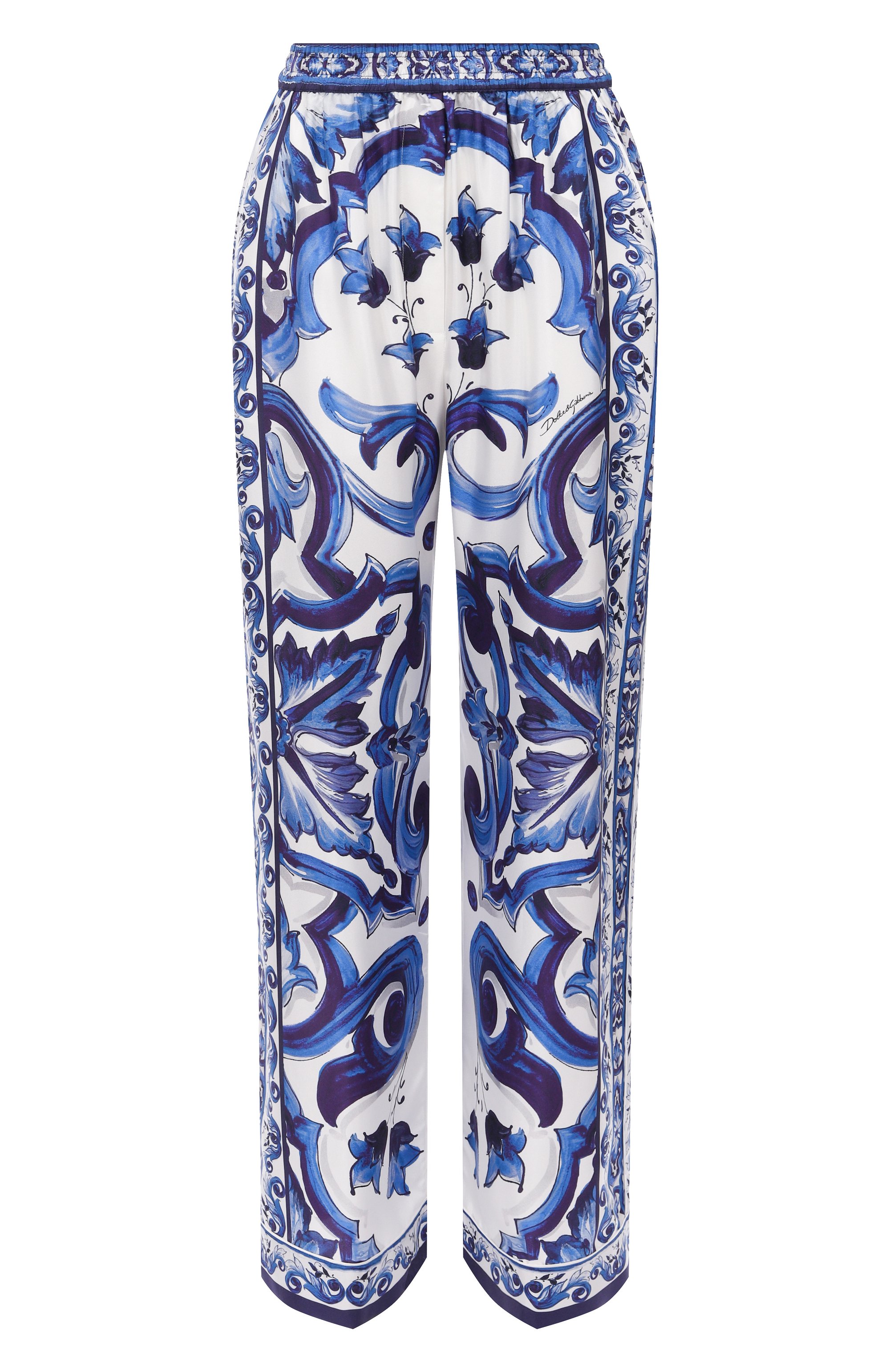 Шелковые брюки DOLCE & GABBANA синего цвета по цене 156000 руб., арт. FTAMPT/HI1BC, фото 1 Шелковые брюки DOLCE & GABBANA, арт. FTAMPT/HI1BC, фото 1