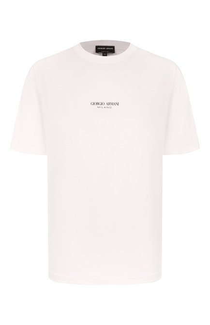 Мужская хлопковая футболка GIORGIO ARMANI белого цвета, арт. GM001085/TE10629 | Фото 1 (Рукава: Короткие; Материал внешний: Хлопок; Материал сплава: Проставлено; Драгоценные камни: Проставлено; Длина (для топов): Стандартные)