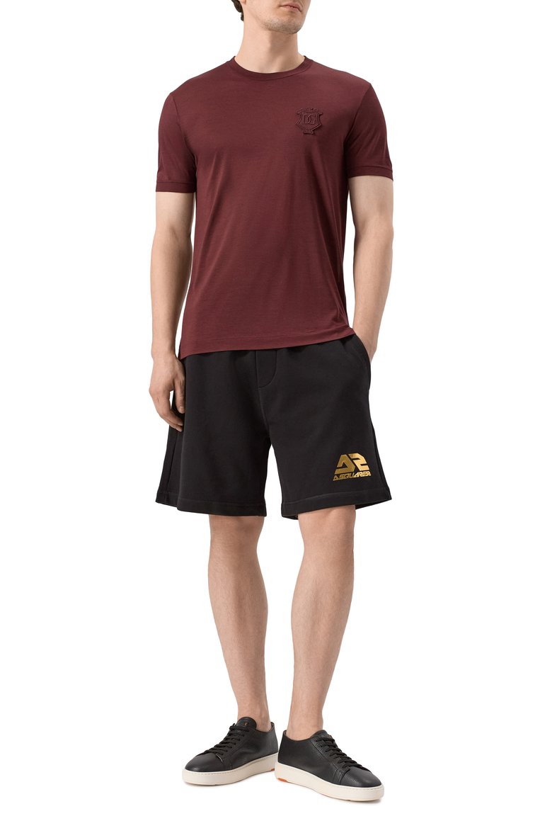 Мужские хлопковые шорты DSQUARED2 черного цвета, арт. S71MU0839/S25551 | Фото 2 (Стили: Спорт-шик, Кэжуэл; Случай: Повседневный; Принт: Без принта; Материал внешний: Хлопок; Длина Шорты М: До колена)
