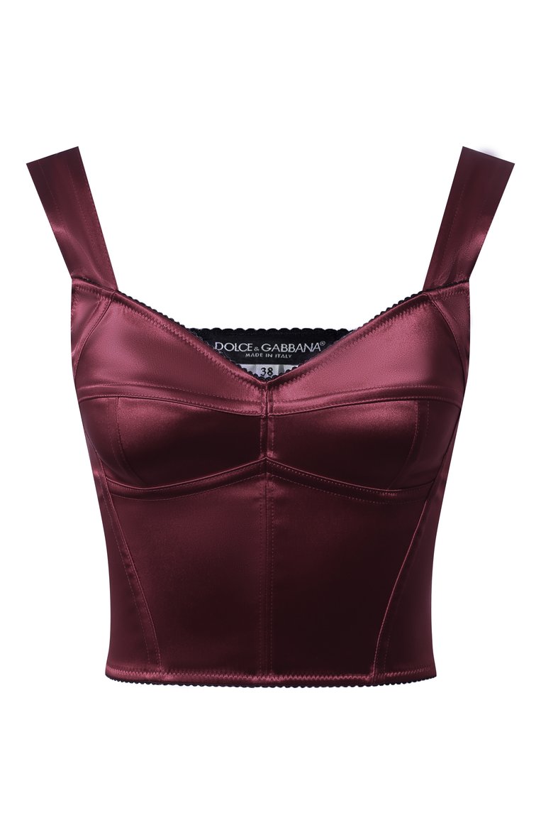 Женский атласный топ DOLCE & GABBANA бордового цвета, арт. F7W98T/GDCDC | Фото 1 (Материал внешний: Синтетический материал; Нос: Не проставлено; Рукава: На бретелях; Автоматизация состава: Проставлено)