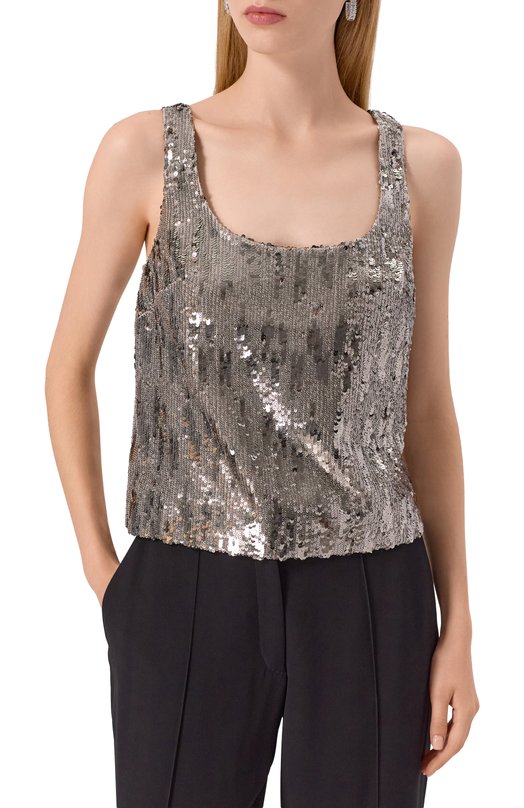 Топ с отделкой пайетками Elie Saab T0207NP25/PA009 Серебряный  T0207NP25/PA009 Фото 3