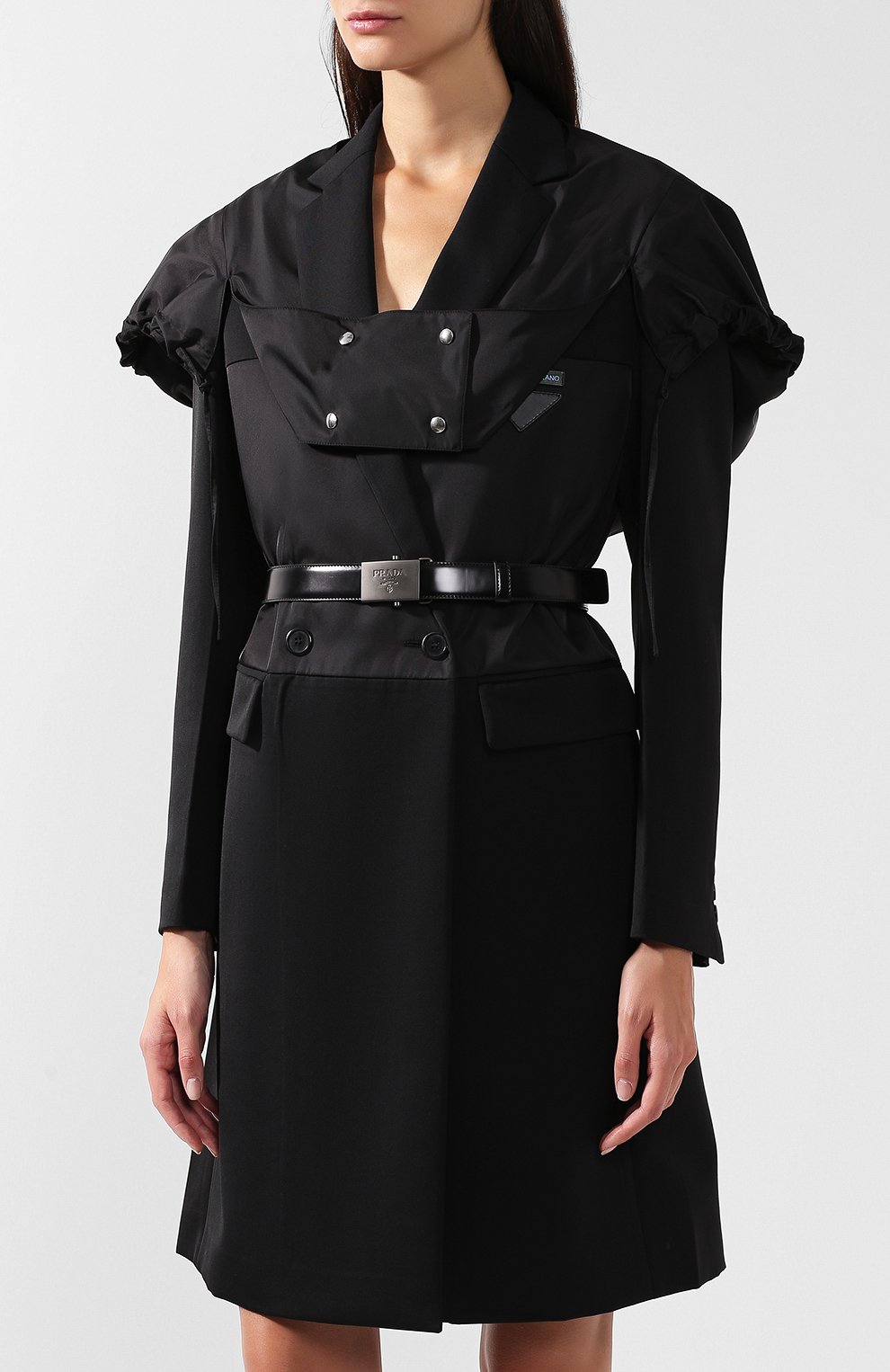 Двубортное пальто с поясом и капюшоном PRADA, арт. P682HK-1RVZ-F0806, фото 3