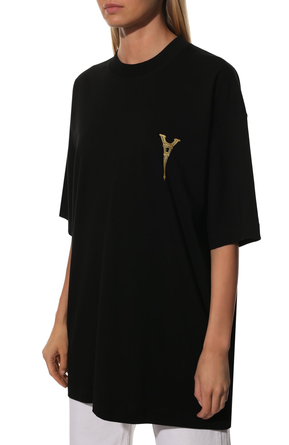 Хлопковая футболка VETEMENTS черного цвета по цене 44950 руб., арт. UA53TR250B 1611/W, фото 3 Хлопковая футболка VETEMENTS, арт. UA53TR250B 1611/W, фото 3