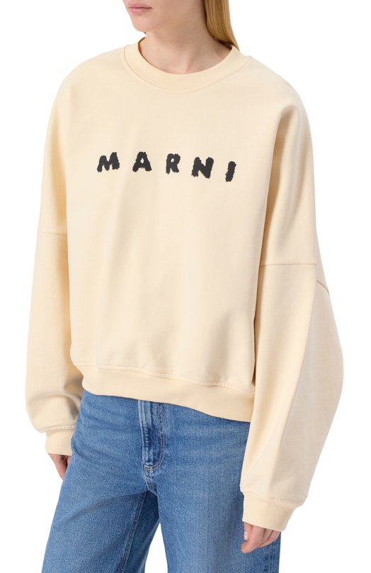Хлопковый свитшот Marni FLJE0185P7/USCX43 Кремовый  FLJE0185P7/USCX43 Фото 3