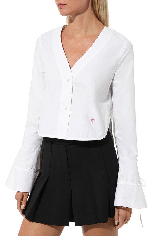 Хлопковая блузка Palm Angels PWGF003S23FAB0010110 Белый  PWGF003S23FAB0010110 Фото 3