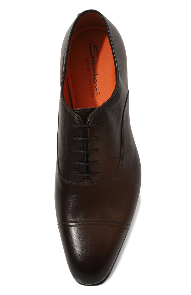 Мужские кожаные оксфорды levante SANTONI темно-коричневого цвета, арт. MCLG17801SA3BSG8T50 | Фото 6 (Материал внутренний: Натуральная кожа; Материал сплава: Проставлено; Нос: Не проставлено; Стили: Классический; Материал внешний: Натуральная кожа)