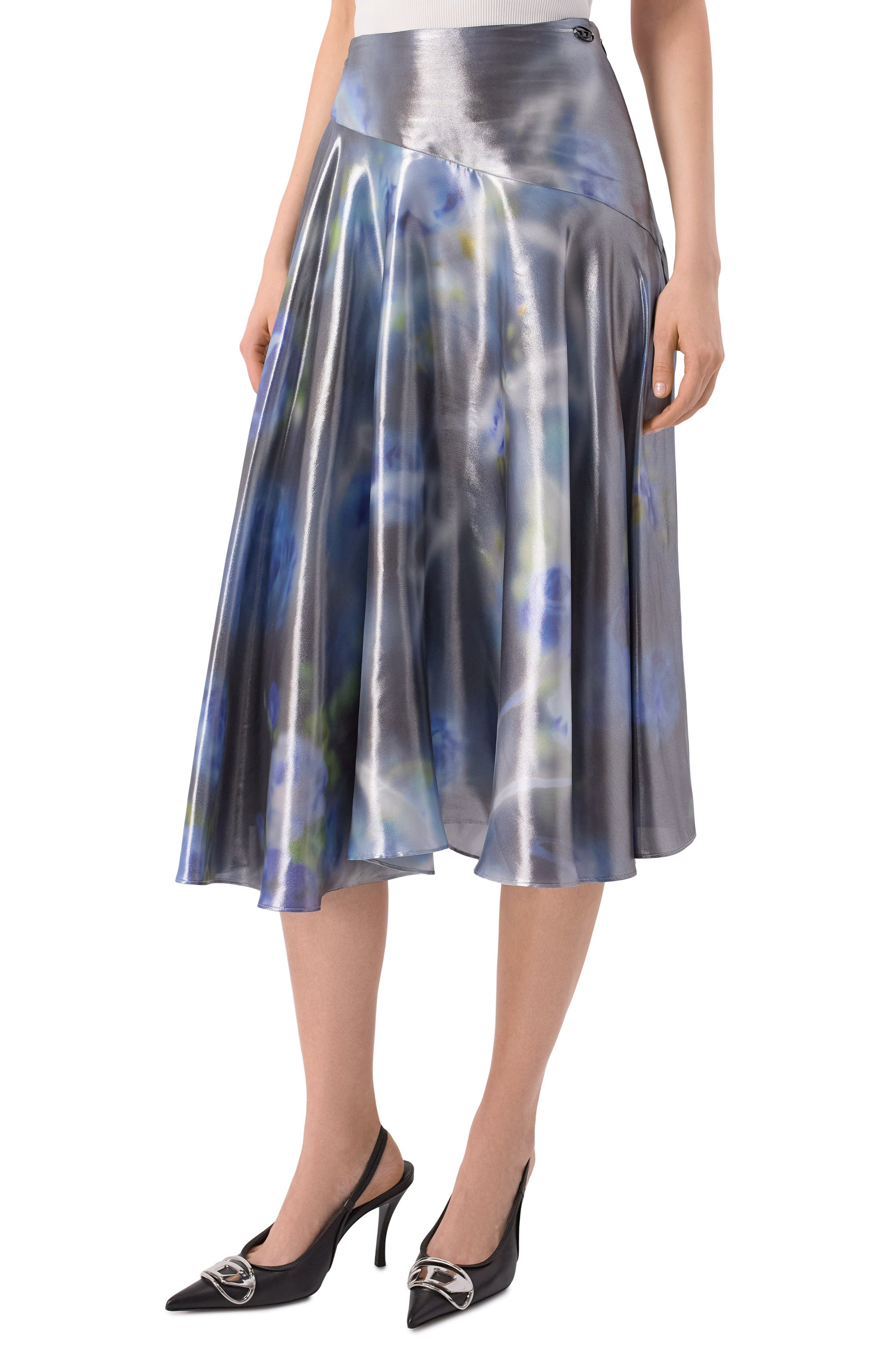 Атласная юбка DIESEL синего цвета по цене 43200 руб., арт. A20322/0DMBP, фото 3 Атласная юбка DIESEL, арт. A20322/0DMBP, фото 3