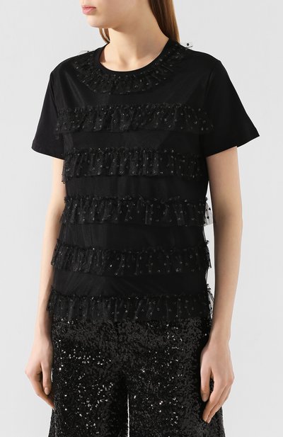 Хлопковая футболка REDVALENTINO черного цвета по цене 26200 руб., арт. TR3MG05F/4VA, фото 3 Хлопковая футболка REDVALENTINO, арт. TR3MG05F/4VA, фото 3