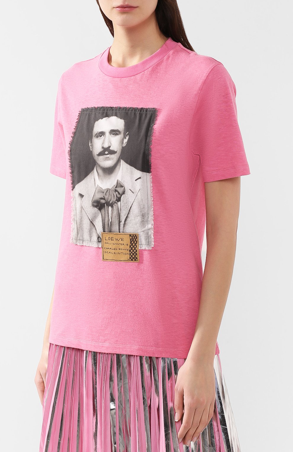 Футболка из смеси хлопка и льна LOEWE фуксия цвета по цене 29950 руб., арт. H6199720CR/W, фото 3 Футболка из смеси хлопка и льна LOEWE, арт. H6199720CR/W, фото 3