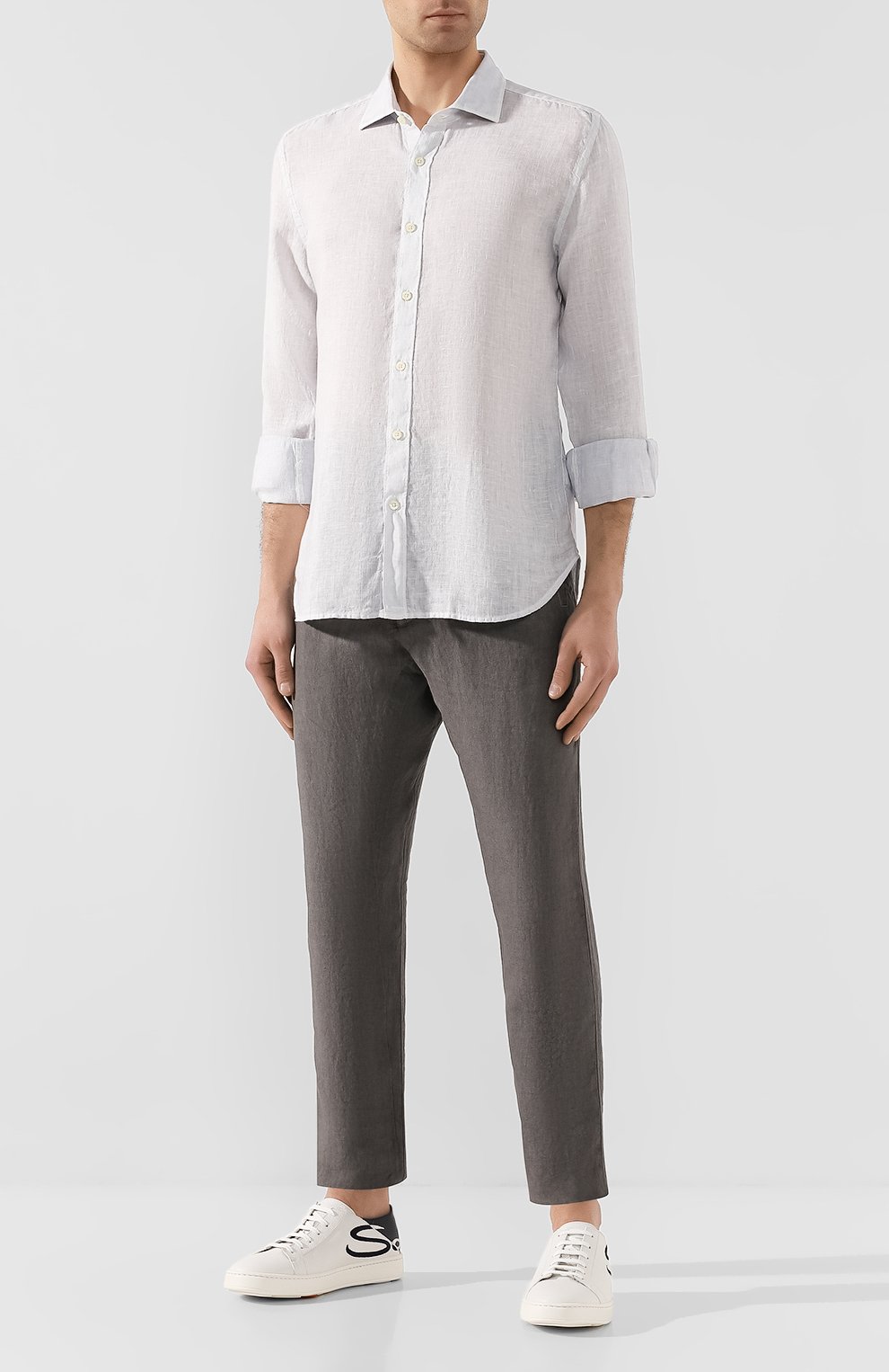 Льняная рубашка 120% LINO светло-серого цвета по цене 20750 руб., арт. R0M1311/B317/S00, фото 2 Льняная рубашка 120% LINO, арт. R0M1311/B317/S00, фото 2