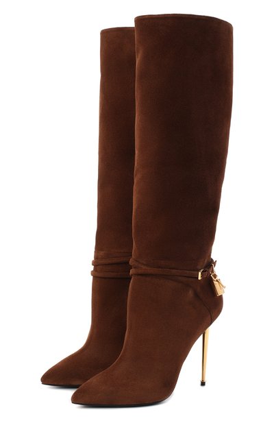 Замшевые сапоги TOM FORD коричневого цвета по цене 199500 руб., арт. W2529T-LCL071, фото 1 Замшевые сапоги TOM FORD, арт. W2529T-LCL071, фото 1