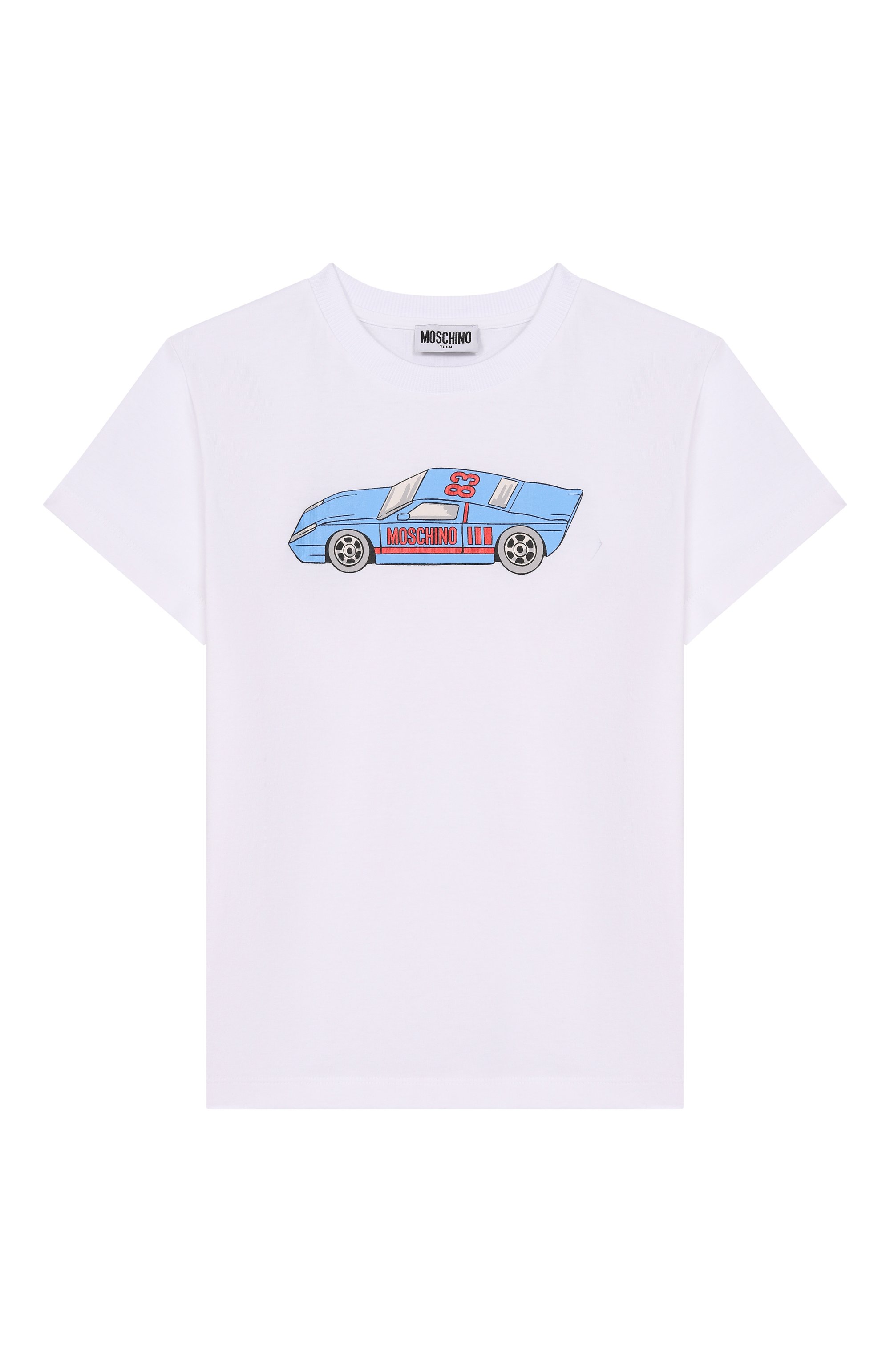 Хлопковая футболка MOSCHINO белого цвета по цене 11150 руб., арт. HRM04L/LAA02_001, фото 1 Хлопковая футболка MOSCHINO, арт. HRM04L/LAA02_001, фото 1