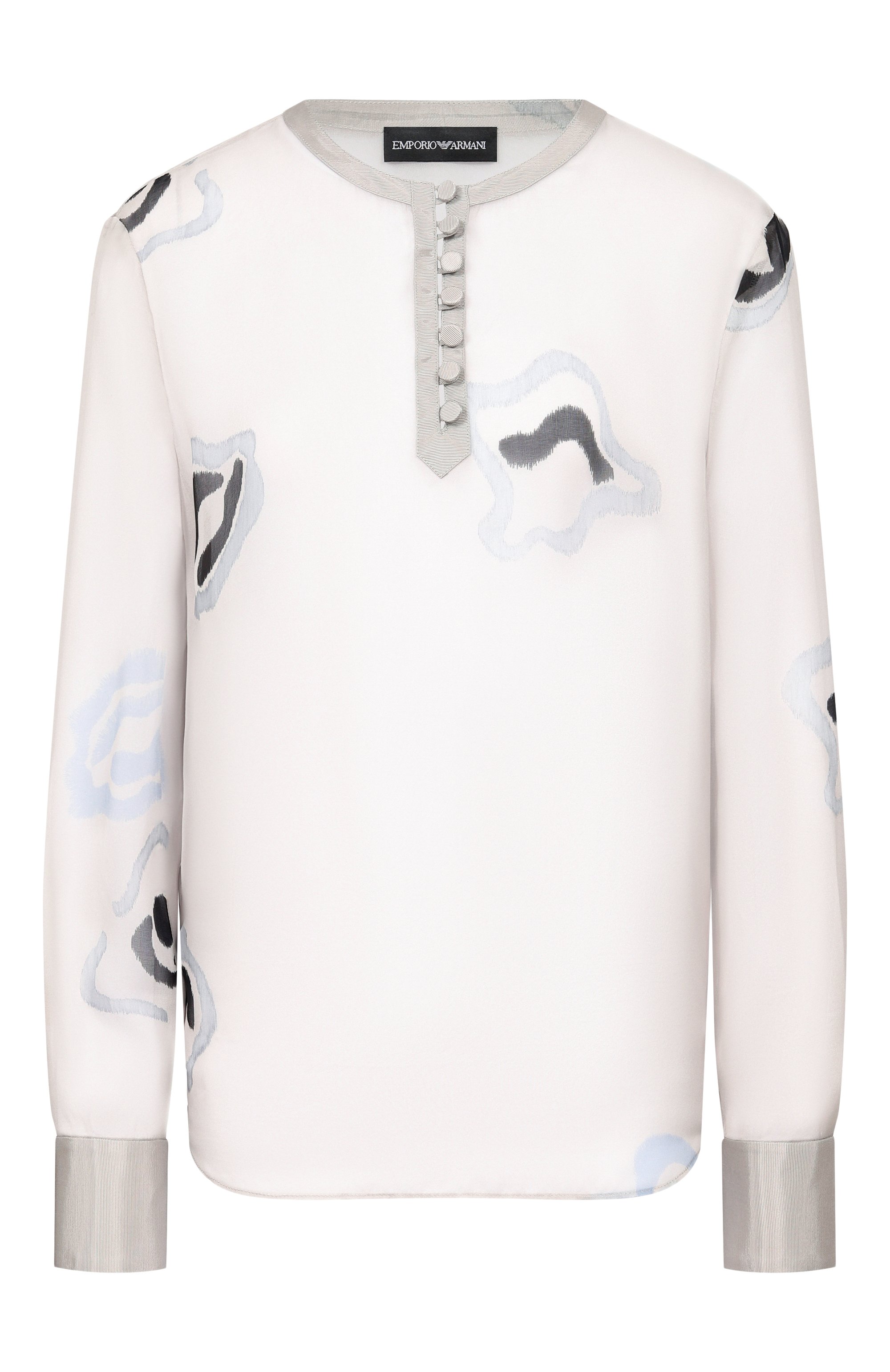 Шелковая блузка EMPORIO ARMANI серого цвета по цене 69450 руб., арт. EW004475/TE20220, фото 1 Шелковая блузка EMPORIO ARMANI, арт. EW004475/TE20220, фото 1