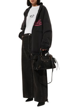 Женский хлопковая толстовка BALENCIAGA черного цвета, арт. 808227/TRVH4 | Фото 2 (Рукава: Длинные; Драгоценные камни: Проставлено; Длина (для топов): Стандартные; Материал сплава: Проставлено; Стили: Минимализм; Материал внешний: Хлопок)