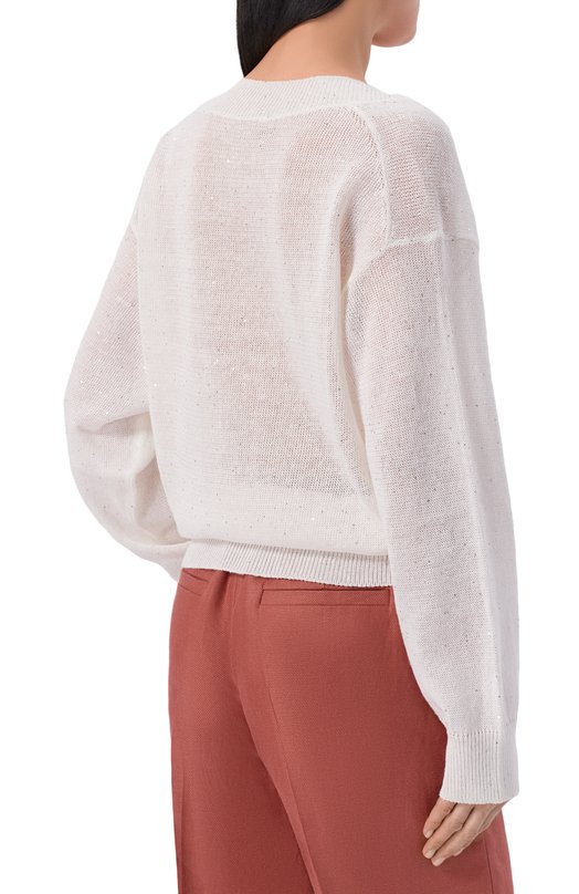 Пуловер изо льна и хлопка Brunello Cucinelli MDT746412 Белый  MDT746412 Фото 4