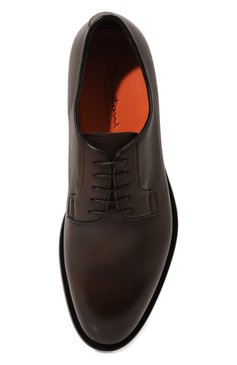 Мужские кожаные дерби SANTONI коричневого цвета, арт. MCCG17837PI2HSDSN01 | Фото 6 (Материал внутренний: Натуральная кожа; Материал сплава: Проставлено; Нос: Не проставлено; Стили: Классический)