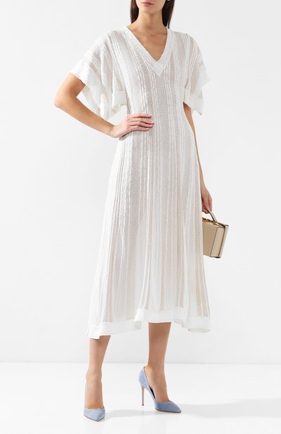 Приталенное платье-миди ROBERTO CAVALLI кремового цвета по цене 218000 руб., арт. IQM190/M0009, фото 2 Приталенное платье-миди ROBERTO CAVALLI, арт. IQM190/M0009, фото 2