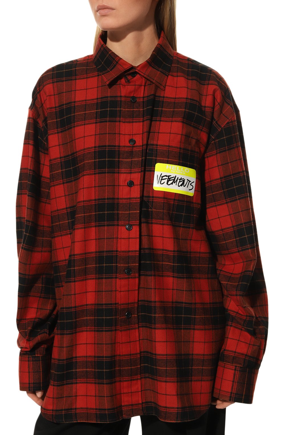 Хлопковая рубашка VETEMENTS красного цвета по цене 108500 руб., арт. UA53SH700R 1008/W, фото 3 Хлопковая рубашка VETEMENTS, арт. UA53SH700R 1008/W, фото 3