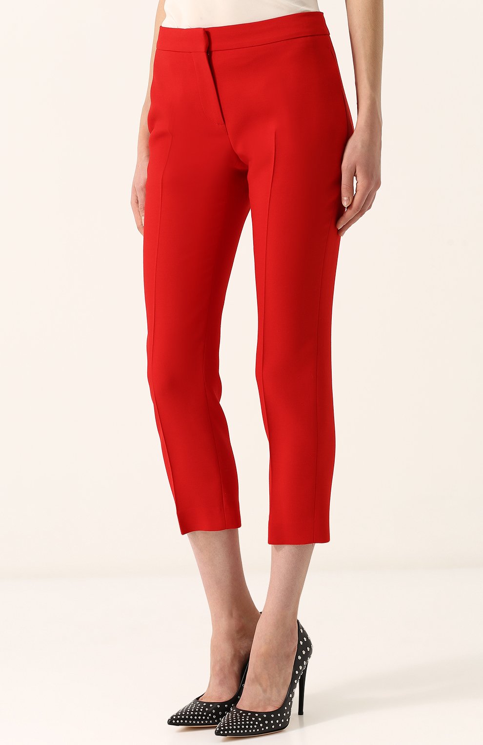 Однотонные укороченные брюки из смеси шерсти и шелка ALEXANDER MCQUEEN, арт. 460085/QKJ09, фото 3