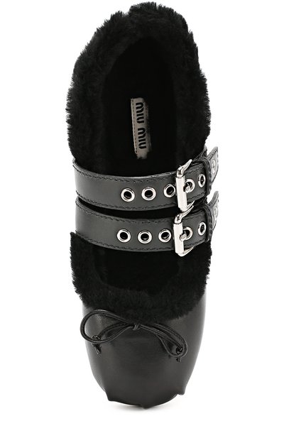 Кожаные балетки с ремешками и меховой отделкой MIU MIU, арт. 5F495A/3H7C, фото 4