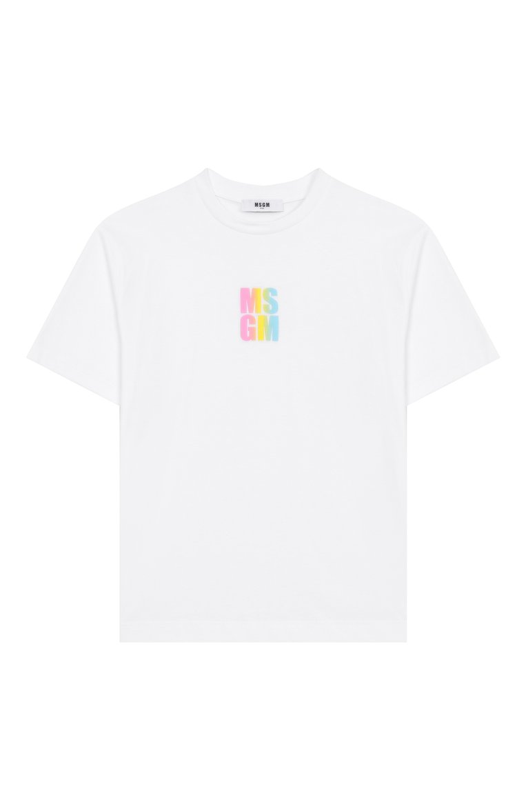 Детская хлопковая футболка MSGM KIDS белого цвета, арт. S5MSJGTH218 | Фото 1 (Материал внешний: Хлопок; Рукава: Короткие; Девочки Кросс-КТ: Футболка-спорт, футболка-одежда; Ростовка одежда: 6 лет | 116 см, 8 лет | 128 см, 10 - 11 лет | 140 - 146см, 16 лет | 164 см, 12 лет | 152 см)