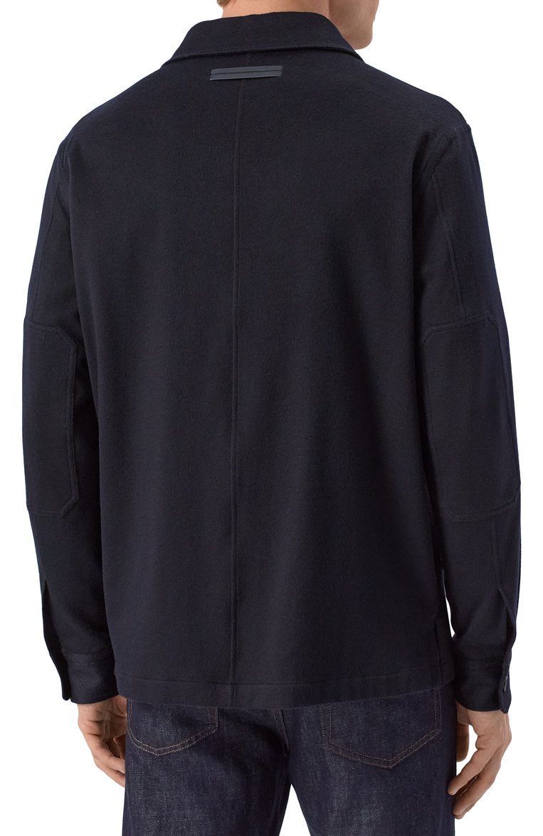 Мужская кашемировая куртка-рубашка ZEGNA темно-синего цвета, арт. S0T6B/E8V46 | Фото 4 (Длина (верхняя одежда): Короткие; Материал подклада: Синтетический материал; Ма�териал внешний: Шерсть, Кашемир; Рукава: Длинные; Стили: Кэжуэл; Мужское Кросс-КТ: Куртка-рубашка, шерсть и кашемир; Кросс-КТ: Куртка, Легкие)