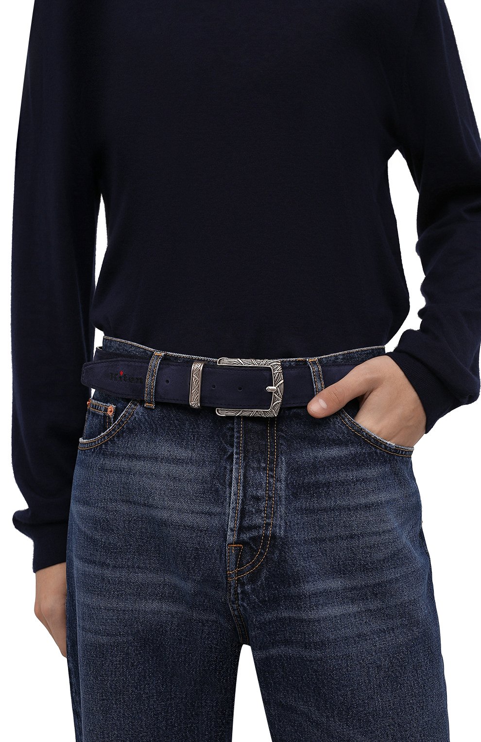 Замшевый ремень KITON темно-синего цвета по цене 89550 руб., арт. USC21PN00113, фото 2 Замшевый ремень KITON, арт. USC21PN00113, фото 2