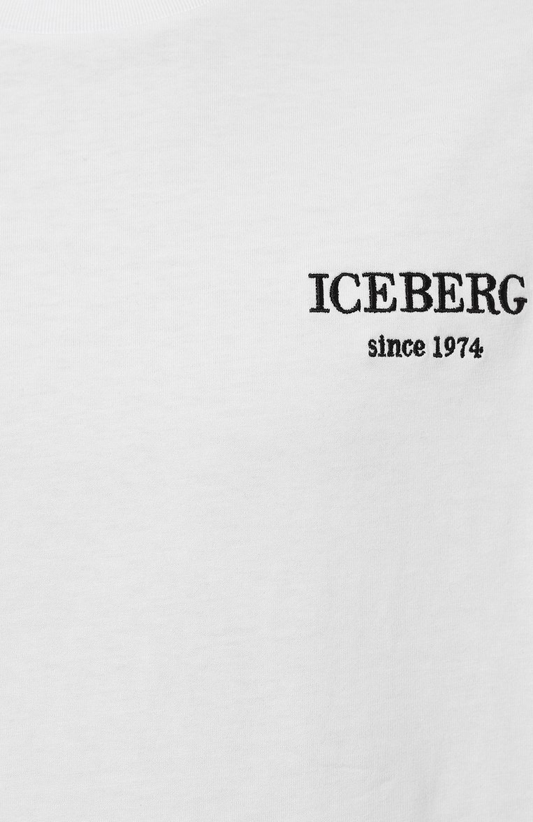 Мужская хлопковая футболка ICEBERG белого цвета, арт. F026/6327 | Фото 5 (Принт: Без принта; Рукава: Короткие; Длина (для топов): Стандартные; Материал сплава: Проставлено; Материал внешний: Хлопок; Драгоценные камни: Проставлено; Стили: Кэжуэл)