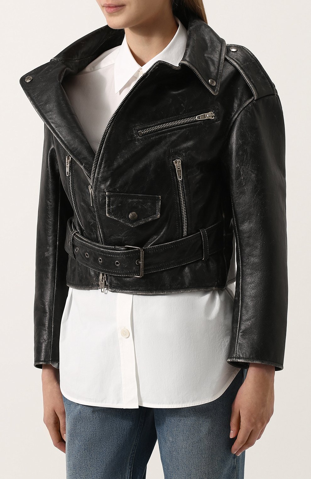Кожаная куртка свободного кроя с косой молнией BALENCIAGA, арт. 502557/TXH07, фото 3