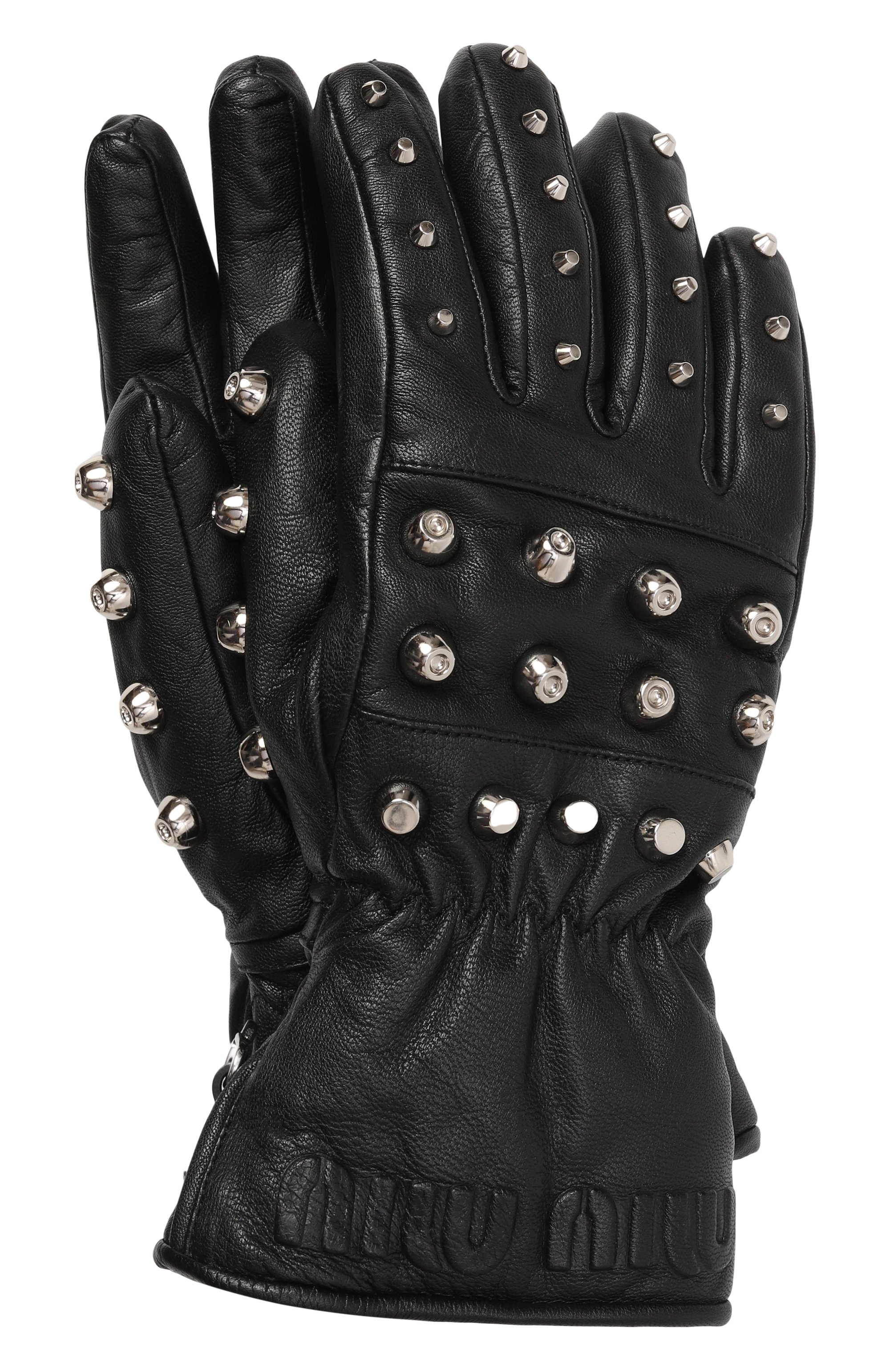 Кожаные перчатки MIU MIU черного цвета по цене 79000 руб., арт. 5GG153-2DP8-F0002, фото 1 Кожаные перчатки MIU MIU, арт. 5GG153-2DP8-F0002, фото 1