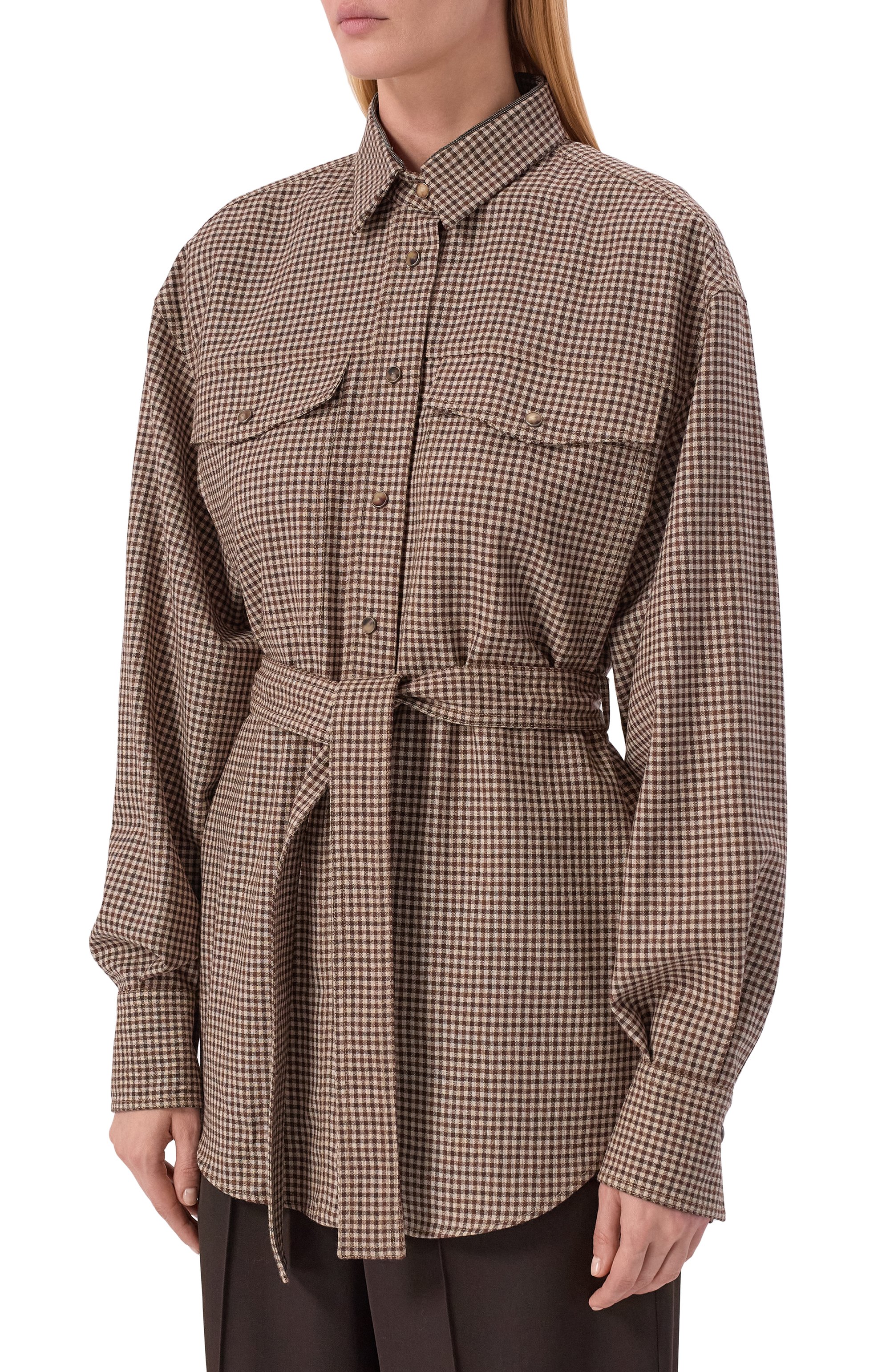 Шерстяная рубашка BRUNELLO CUCINELLI коричневого цвета по цене 250500 руб., арт. MB149MQ206, фото 3 Шерстяная рубашка BRUNELLO CUCINELLI, арт. MB149MQ206, фото 3