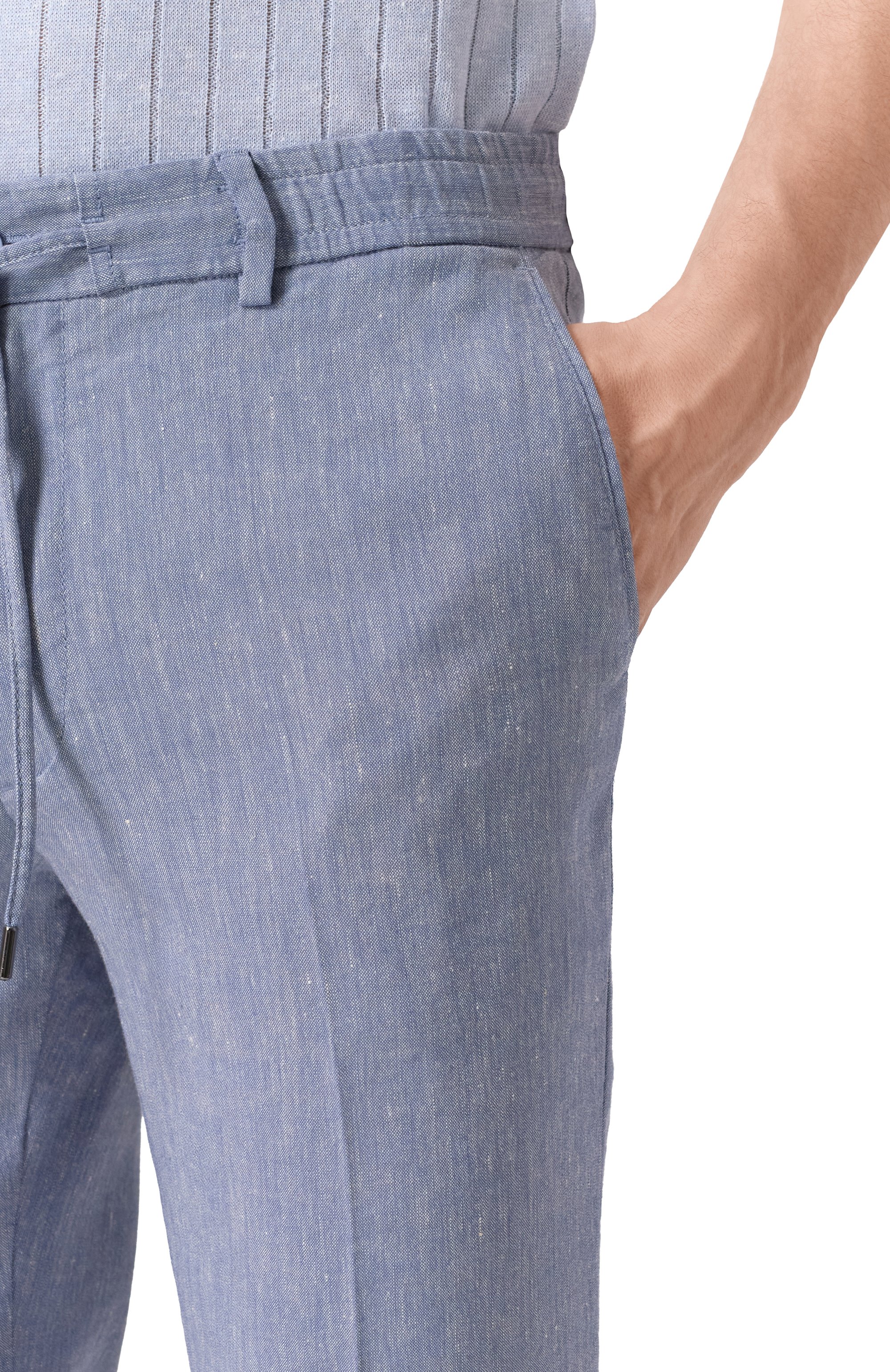 Брюки изо льна и вискозы BOSS синего цвета по цене 22450 руб., арт. 50540480, фото 5 Брюки изо льна и вискозы BOSS, арт. 50540480, фото 5