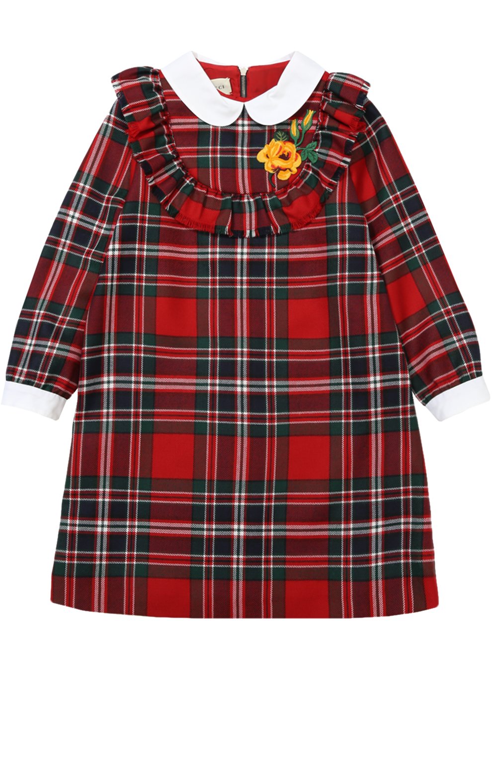 Шерстяное мини-платье в клетку с оборкой и аппликацией GUCCI, арт. 477737/XBB98, фото 1