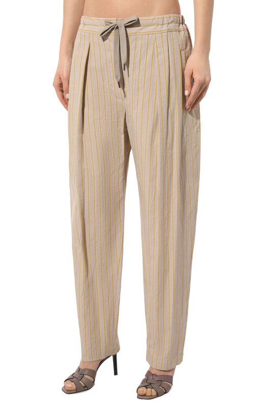 Брюки из хлопка и льна Brunello Cucinelli MH564B1312 Бежевый  MH564B1312 Фото 3