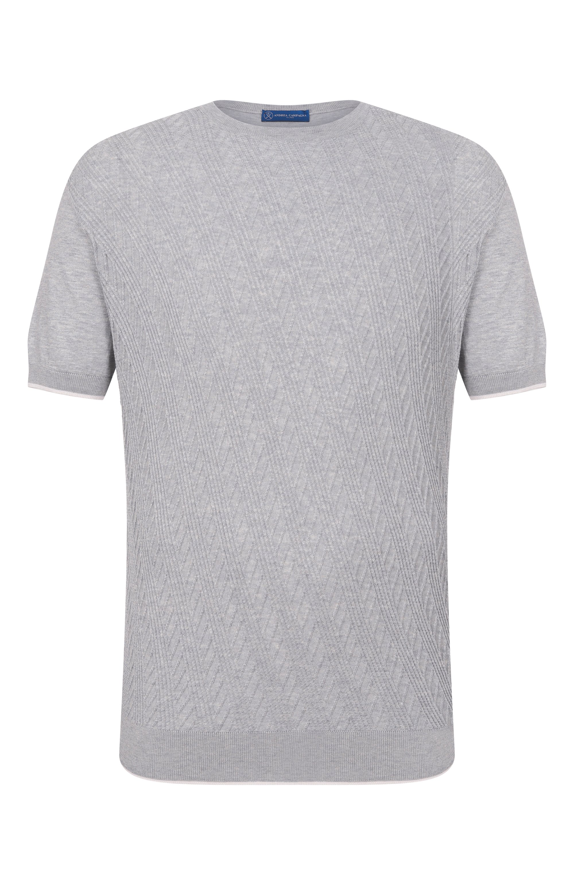 Джемпер из хлопка и шелка ANDREA CAMPAGNA серого цвета по цене 84150 руб., арт. SU26ST200-00/FST262, фото 1 Джемпер из хлопка и шелка ANDREA CAMPAGNA, арт. SU26ST200-00/FST262, фото 1