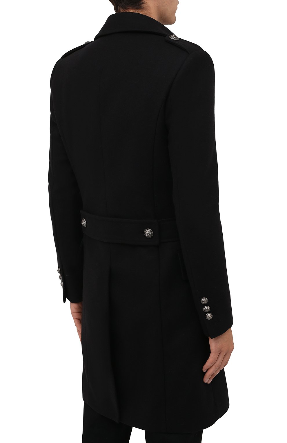 Шерстяное пальто BALMAIN черного цвета по цене 240500 руб., арт. WH1UB000/W115, фото 4 Шерстяное пальто BALMAIN, арт. WH1UB000/W115, фото 4