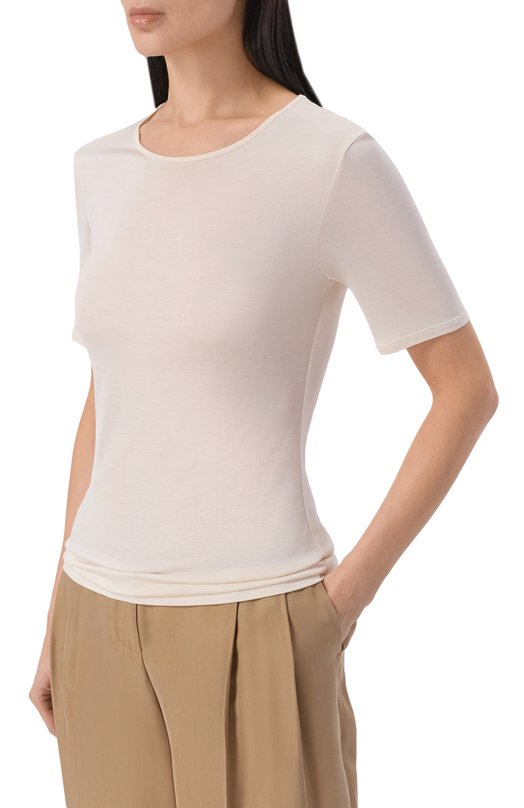 Шелковая футболка 12 STOREEZ 136674 Кремовый  136674 Фото 3