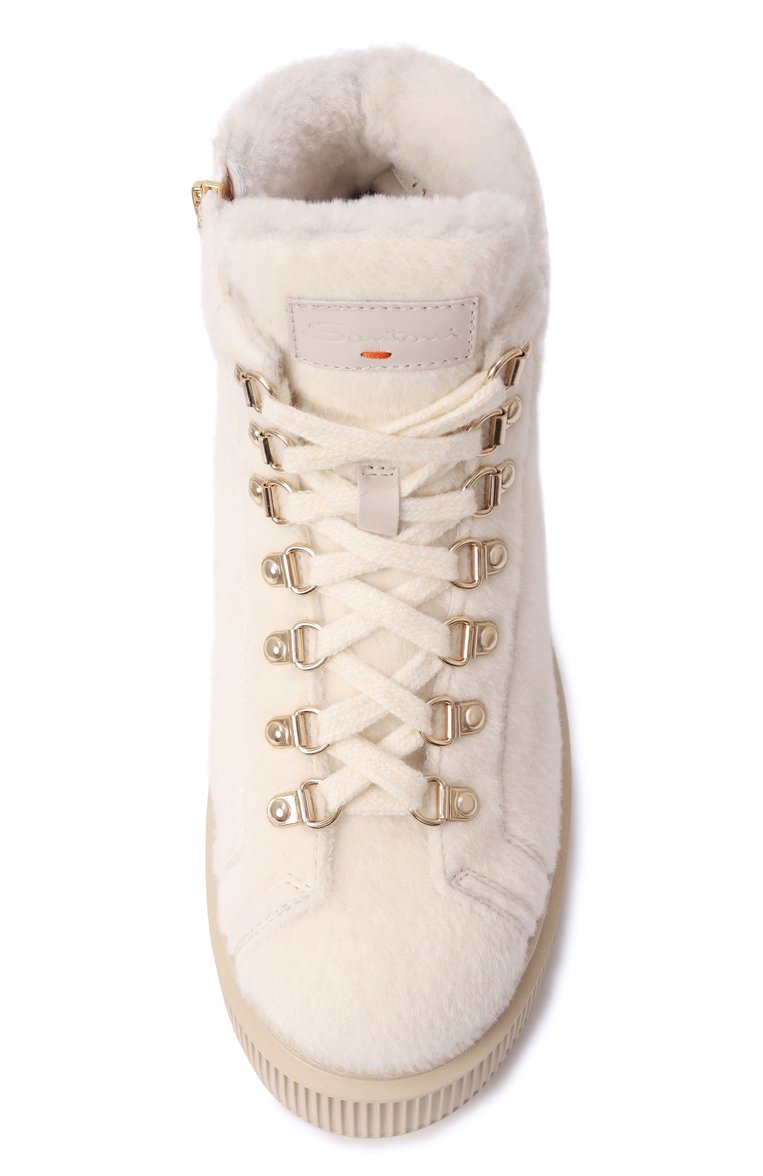 Женские текстильные ботинки SANTONI кремового цвета, арт. WTHG71315GA2ARYK | Фото 6 (Материал утеплителя: Натуральный мех; Драгоценные камни: Проставлено; Материал внешний: Текстиль; Материал сплава: Проставлено; Подошва: Платформа; Каблук высота: Низкий; Женское Кросс-КТ: Хайкеры-ботинки, Зимние ботинки)