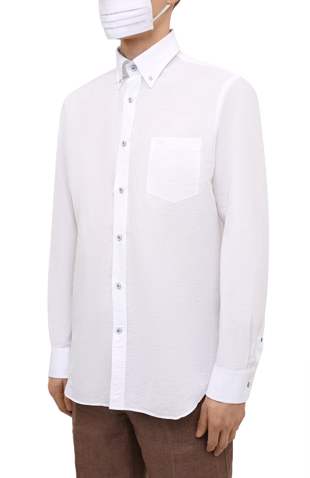 Рубашка из хлопка и льна PAUL&SHARK белого цвета по цене 19550 руб., арт. 21413002/F5H, фото 6 Рубашка из хлопка и льна PAUL&SHARK, арт. 21413002/F5H, фото 6
