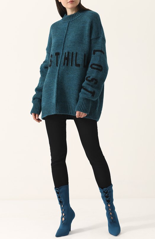 Удлиненный шерстяной пуловер свободного кроя Yeezy Синий, фото 2