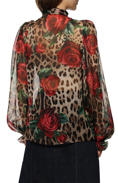 Шелковая блузка DOLCE & GABBANA леопардового цвета по цене 105500 руб., арт. F5L07T/HS1Z0/0UTLET AW22-23, фото 4 Шелковая блузка DOLCE & GABBANA, арт. F5L07T/HS1Z0/0UTLET AW22-23, фото 4