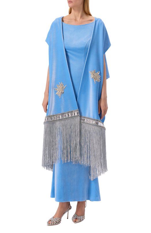 Бархатная накидка с отделкой стразами YANINA T-3092B Голубой  T-3092B Фото 3