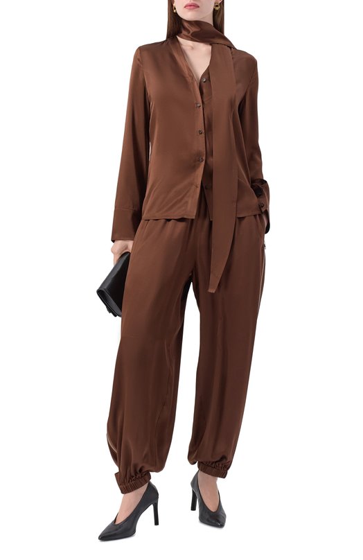 Атласная блузка Co 1284NLSC-F25 Коричневый  1284NLSC-F25 Фото 2