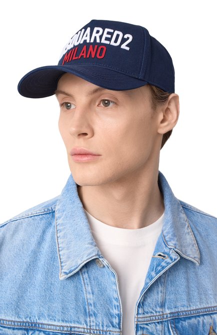 Мужская хлопковая бейсболка DSQUARED2 темно-синего цвета, арт. BCM0917/05C00001 | Фото 2 (Материал сплава: Проставлено; Нос: Не проставлено; Материал: Хлопок, Текстиль)
