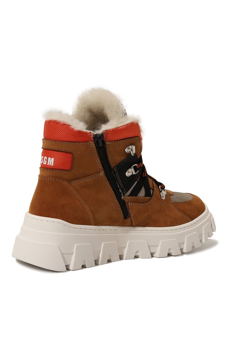 Детские утепленные ботинки MSGM KIDS коричневого цвета, арт. 78901/36-40 | Фото 3 (Нос: Не проставлено; Материал внешний: Текстиль, Натуральная кожа; Материал утеплителя: Натуральный мех; Кросс-КТ: хайкеры; Мальчики Кросс-КТ: Обувь-зимняя)